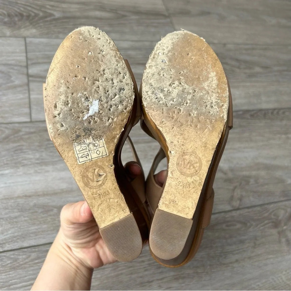 Michael Kors  Beige Leather Wedge Sandals - Picture 13 of 15